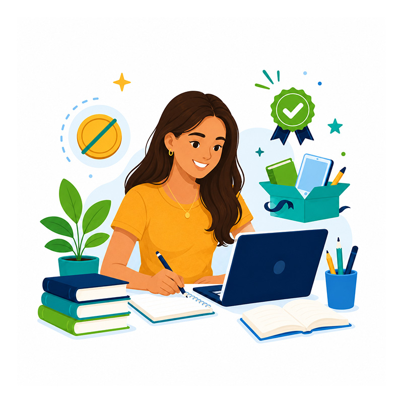 Professora estudando de graça